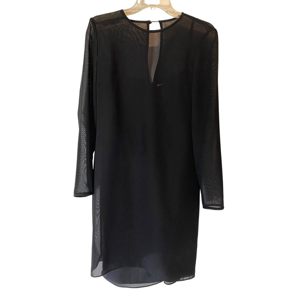 Ann Taylor Black Long-Sleeve Sheer Shift Dress Back-Zip Closure Size 4